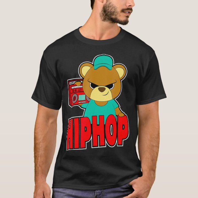 nalle Hustle Hip hop Money Rap DJ T Shirt (Framsida)
