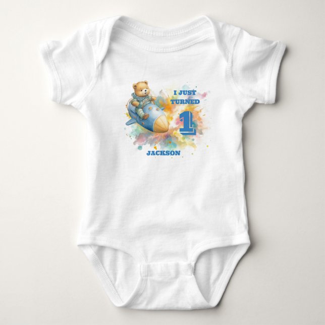 Nalle i A Rocket - Barns födelsedag T-Shirt (Framsida)