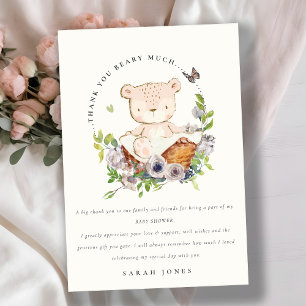 Nalle i babyskor för Grönten Flower Basket Tack Kort