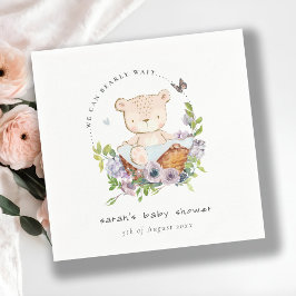 Nalle i Blå babyskor i blomman Basket Pappersservett