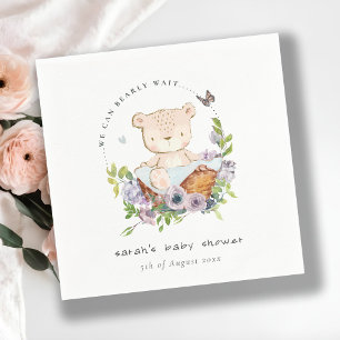 Nalle i Blå babyskor i blomman Basket Pappersservett