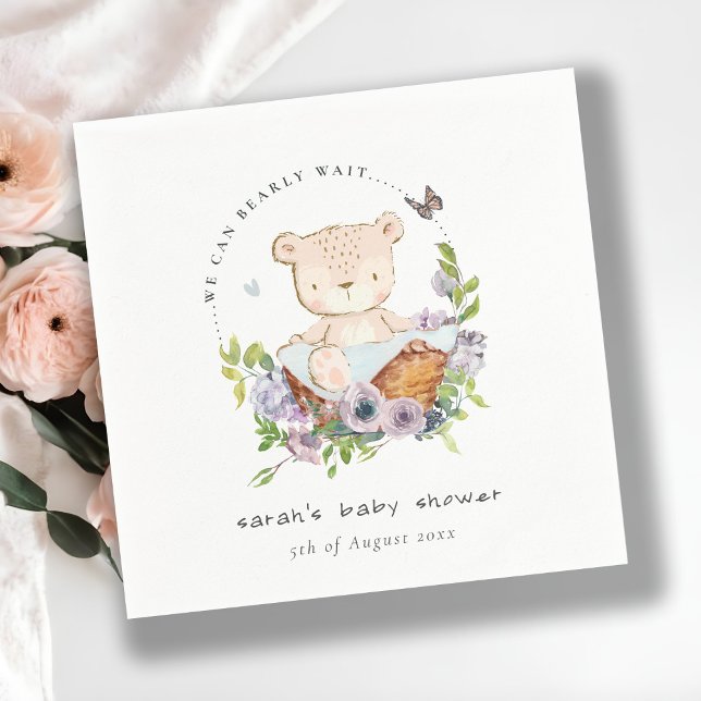 Nalle i Blå babyskor i blomman Basket Pappersservett (Skapare uppladdad)