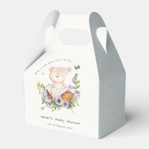 Nalle i Blå babyskor i blomman Basket Presentaskar