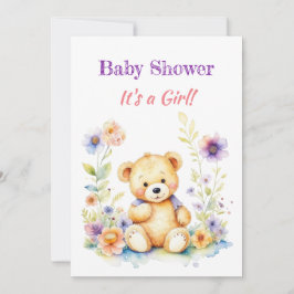 Nalle i Blommor Girl's Baby Shower Inbjudningar