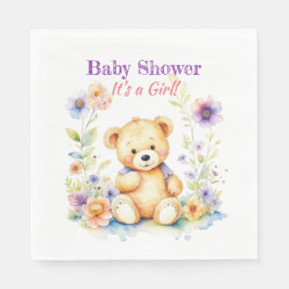 Nalle i Blommor Girl's Baby Shower Pappersservett