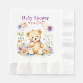 Nalle i Blommor Girl's Baby Shower Pappersservett