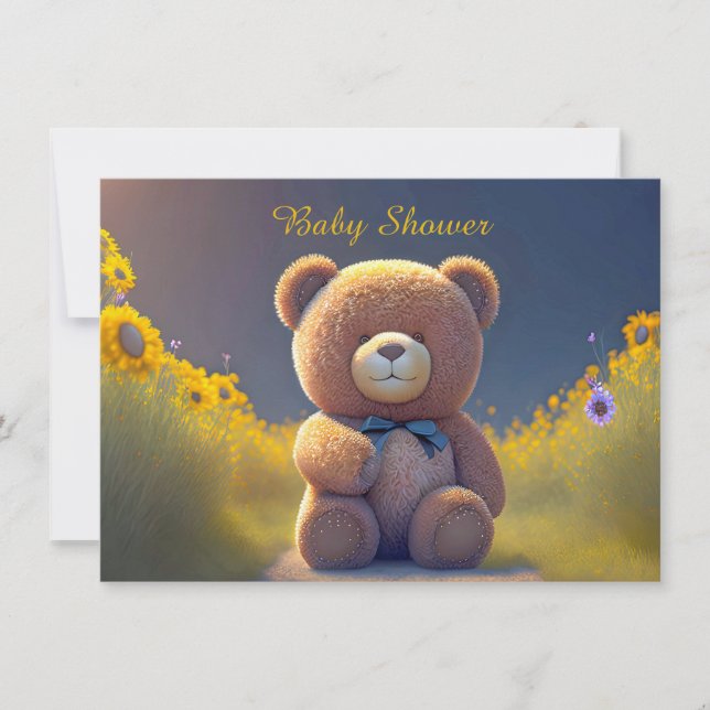 Nalle i en ängslig, söt babydusch inbjudningar (Framsida)