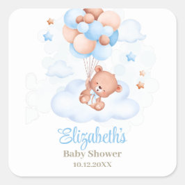Nalle i Himlar Baby Shower Fyrkantigt Klistermärke