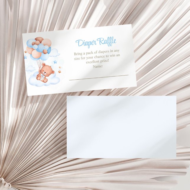 Nalle i Himlar-fickans fickhylsa Tilläggskort (Teddy Bear in the Sky Diaper Raffle Enclosure Card on a white dry palm leaf.)