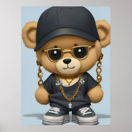 Nalle i Hip hop Stil AI Art Poster