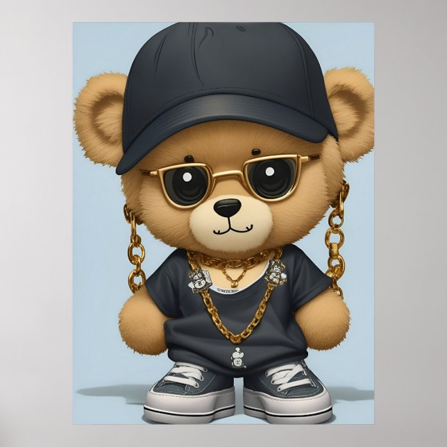 Nalle i Hip hop Stil AI Art Poster (Framsidan)