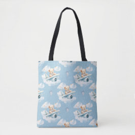 Nalle I PASTEL BLUE AIRPLANER Tygkasse