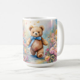 Nalle i pastellträdgård kaffemugg