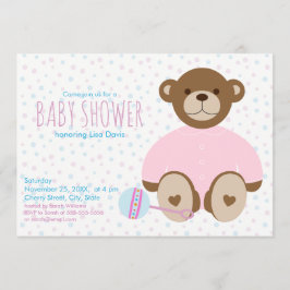 Nalle i Rosa Baby Shower-inbjudan Inbjudningar