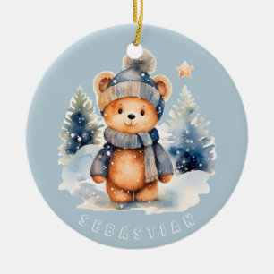 Nalle i skogen, personlig julgransprydnad keramik