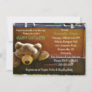 Nalle i Suitcase Baby Shower-inbjudan Meddelande