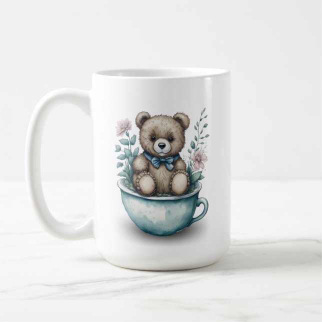Nalle i Tekopp med blommor Kaffemugg (Vänster)