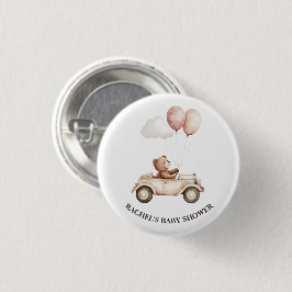 Nalle i veteranbil baby shower-knapp knapp
