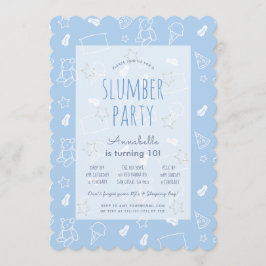 Nalle Ice Cream Blue Slumber Party Birthday Inbjudningar