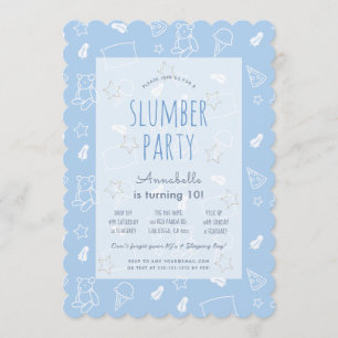 Nalle Ice Cream Blue Slumber Party Birthday Inbjudningar
