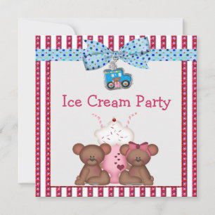 Nalle Ice Cream Party Inbjudningar
