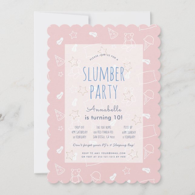 Nalle Ice Cream Rosa Slumber Party Birthday Inbjudningar (Framsida)
