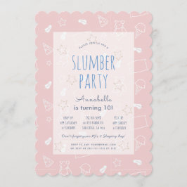Nalle Ice Cream Rosa Slumber Party Birthday Inbjudningar