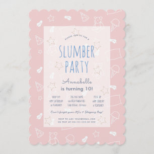 Nalle Ice Cream Rosa Slumber Party Birthday Inbjudningar
