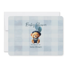Nalle Jean Baby Shower Blue-inbjudan