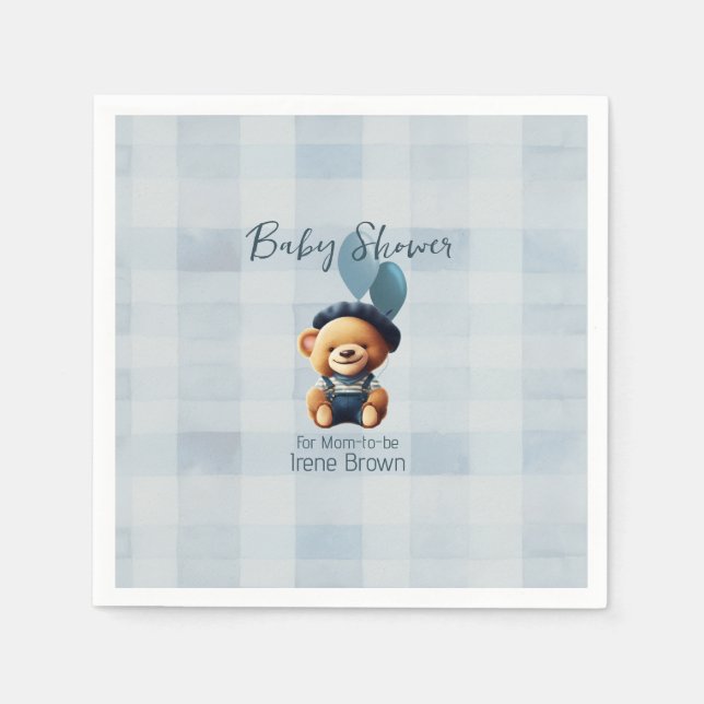 Nalle Jean Baby Shower Blue Pappersservett (Framsidan)