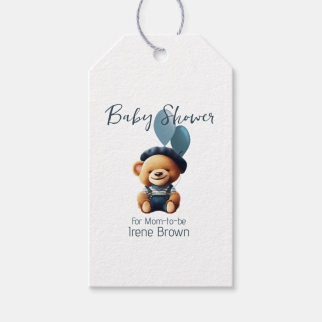 Nalle Jean Baby Shower Blue Presentetikett (Framsidan)