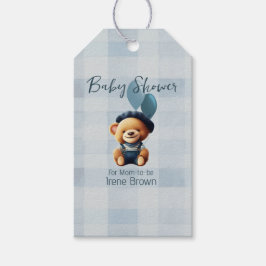 Nalle Jean Baby Shower Blue Presentetikett