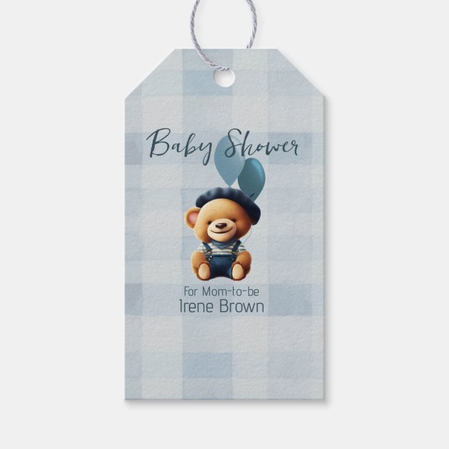 Nalle Jean Baby Shower Blue Presentetikett (Framsidan)