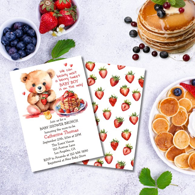 Nalle Jordberry Pancake Brunch Baby Shower Inbjudningar (Skapare uppladdad)