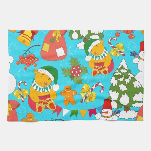 Nalle jul: Kid-Friendly Mönster. Kökshandduk (Horisontell)