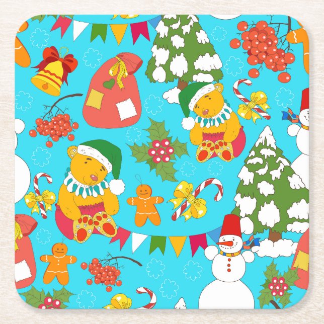 Nalle jul: Kid-Friendly Mönster. Underlägg Papper Kvadrat (Framsidan)