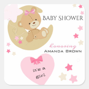 Nalle Kärlek Flicka Shower Fyrkantigt Klistermärke