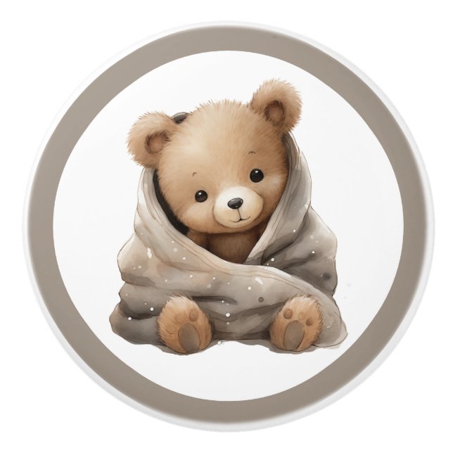 Nalle Keramisk knopp - Unisex Nursery Decor (Framsidan)