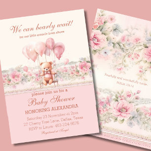 Nalle Knappast Vänta Rosa Kristet Flickbarnsfest Inbjudningar