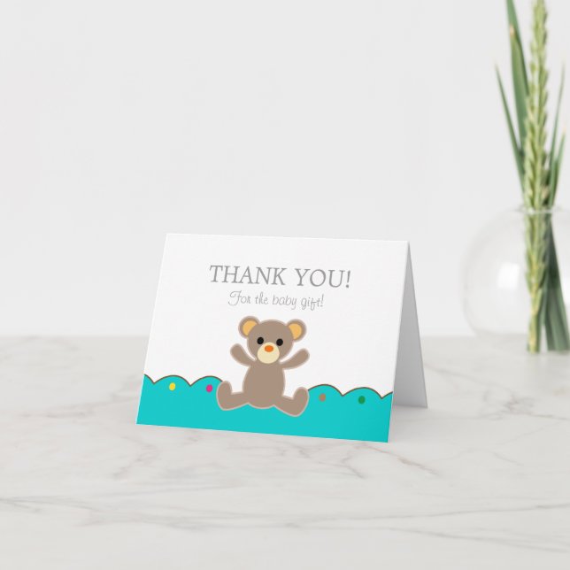 Nalle Kön Neutral Baby Gift Tack Kort (Framsida)
