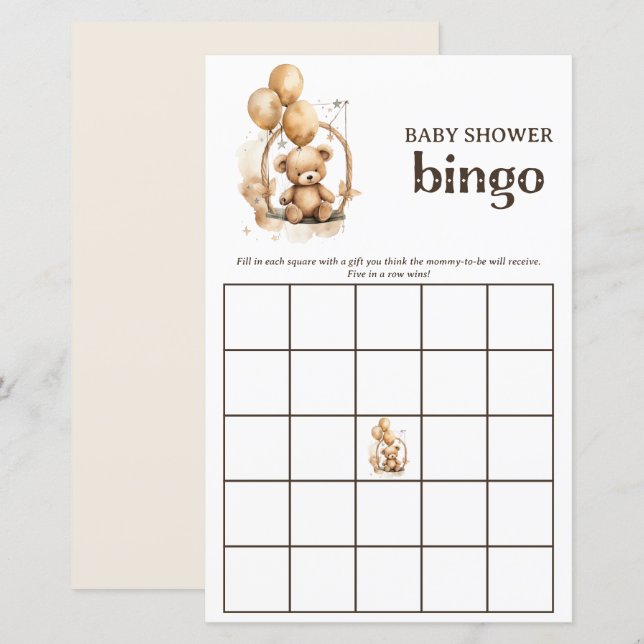 Nalle Kön Neutral babystöld Bingo Game (Fram/baksida)