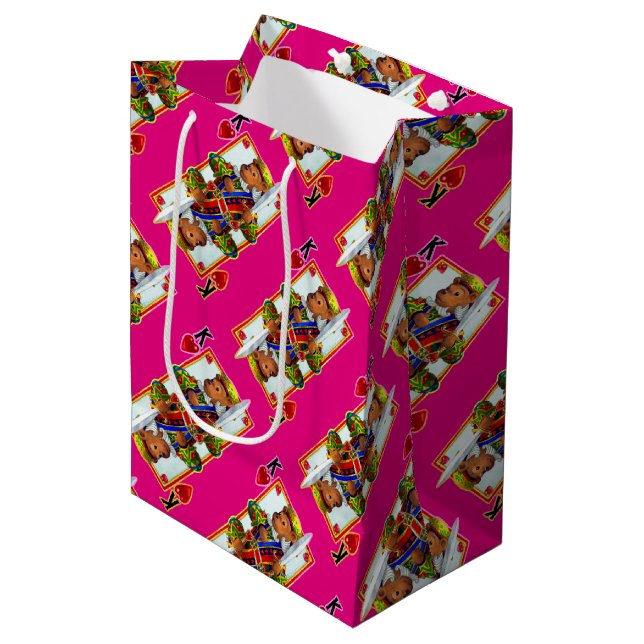 Nalle Kung i Hearts Gift Bag (Framsidan Vinklad)