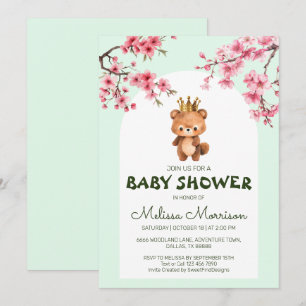 Nalle Kung Sakura Pojke Shower Inbjudningar