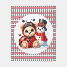 Nalle Ladybug med Snögubbe Baby Shower Gift Fleecefilt