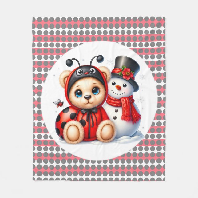Nalle Ladybug med Snögubbe Baby Shower Gift Fleecefilt (Framsidan)