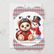 Nalle Ladybug med Snögubbe Baby Shower