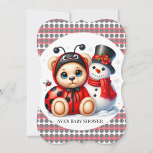 Nalle Ladybug med Snögubbe Baby Shower Inbjudningar