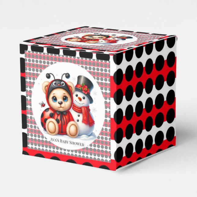 Nalle Ladybug med Snögubbe Baby Shower Presentaskar (Framsidan Sidan)