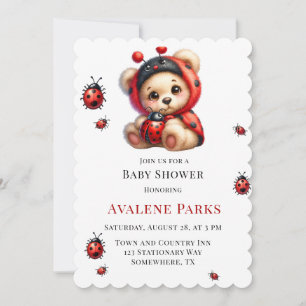Nalle Ladybug Rand Girl Baby Shower Inbjudningar