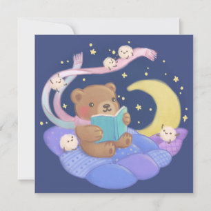 Nalle Läsning med fluffy Monsters Illustration Inbjudningar